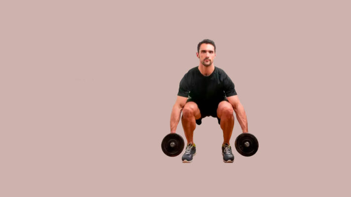 Присед с гантелями.