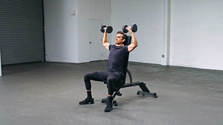 Жим гантелей на плечи: постер.