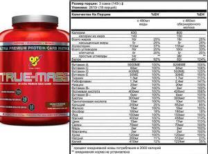 Гейнер BSN True Mass и True Mass 1200: состав и как принимать Тру Масс