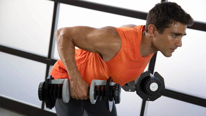 Тяга гантелей в наклоне: фото.