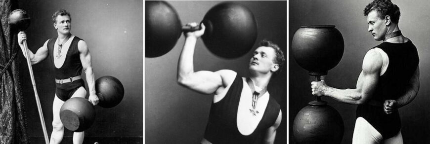 Сандов с гантелями на фото.