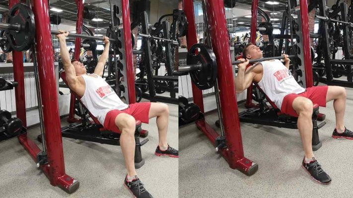Жим в смите на наклонной скамье: фото.